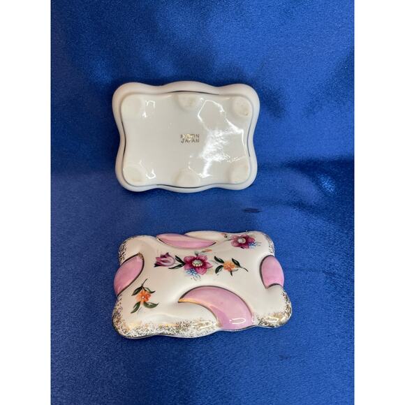 Vintage Rectangle Pink and White Porcelain Trinket Box Japan - Picture 8 of 9